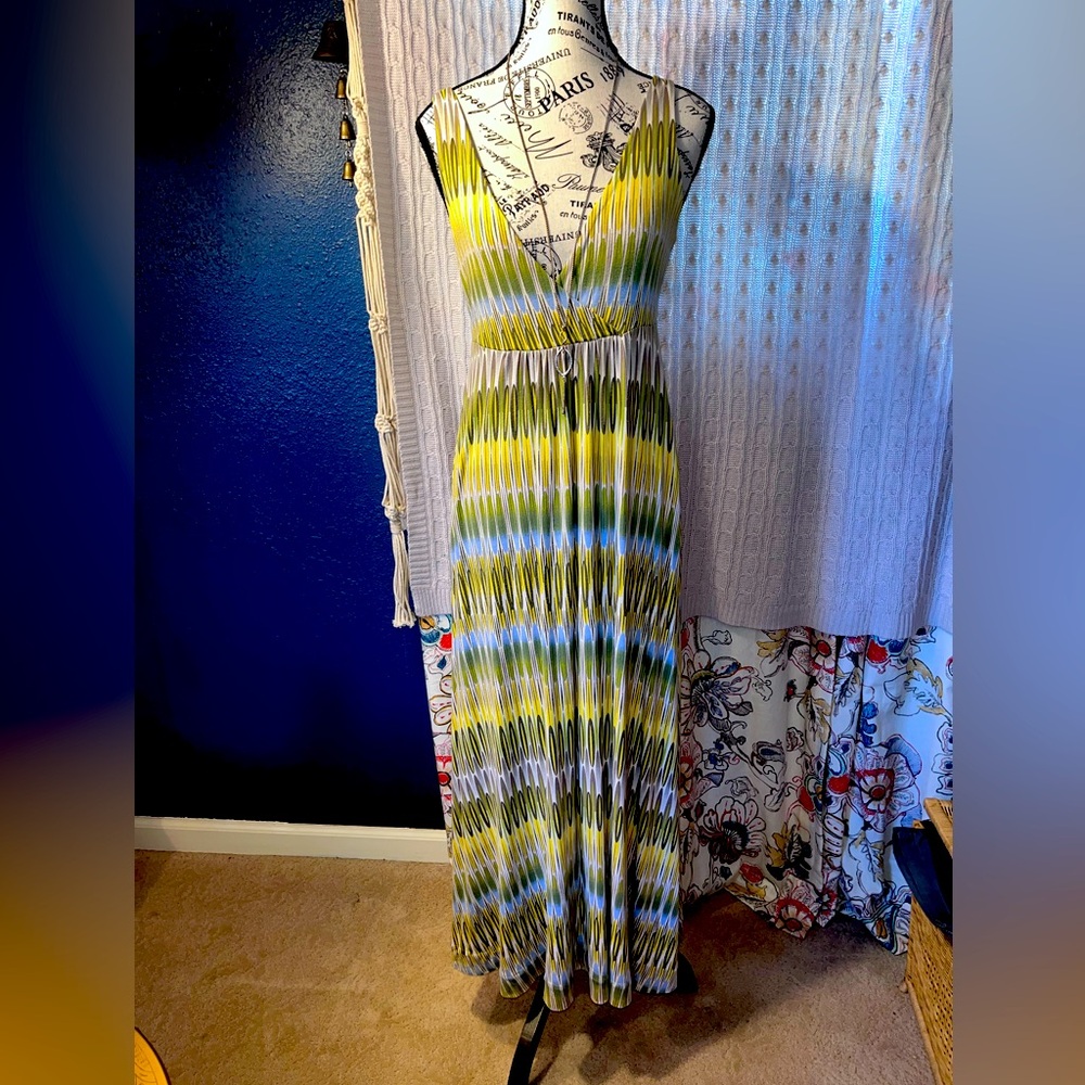 New York & Co Womens Multi Colored Stripe V Neck Maxi Dress Small